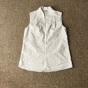 Elie Tahari White Sleeveless V-Neck Poplin Blouse